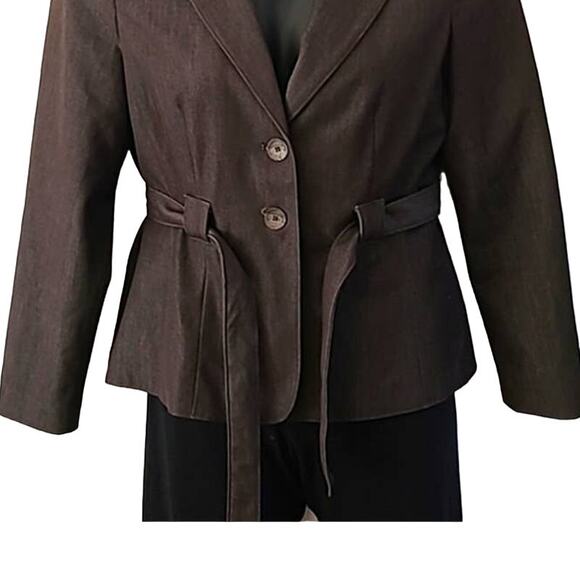 Excellent Platinum Larry Levine Brown Belted Blazer Jacket Women’s Size 8 - Picture 6 of 6